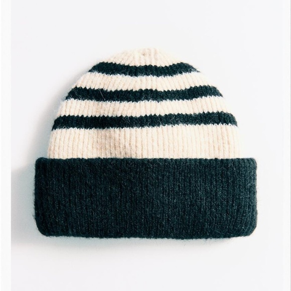 Zara black and cream knit beanie new with tags - Picture 1 of 5